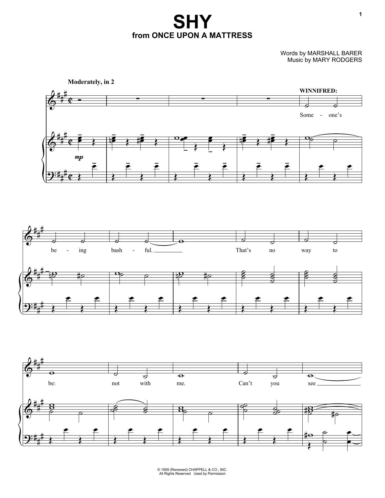 Learn to play Mary Rodgers Shy sheet music for Piano & Vocal in minutes. Price: 7.8900$ Mary Rodgers Shy sheet music notes and chords arranged for Piano & Vocal