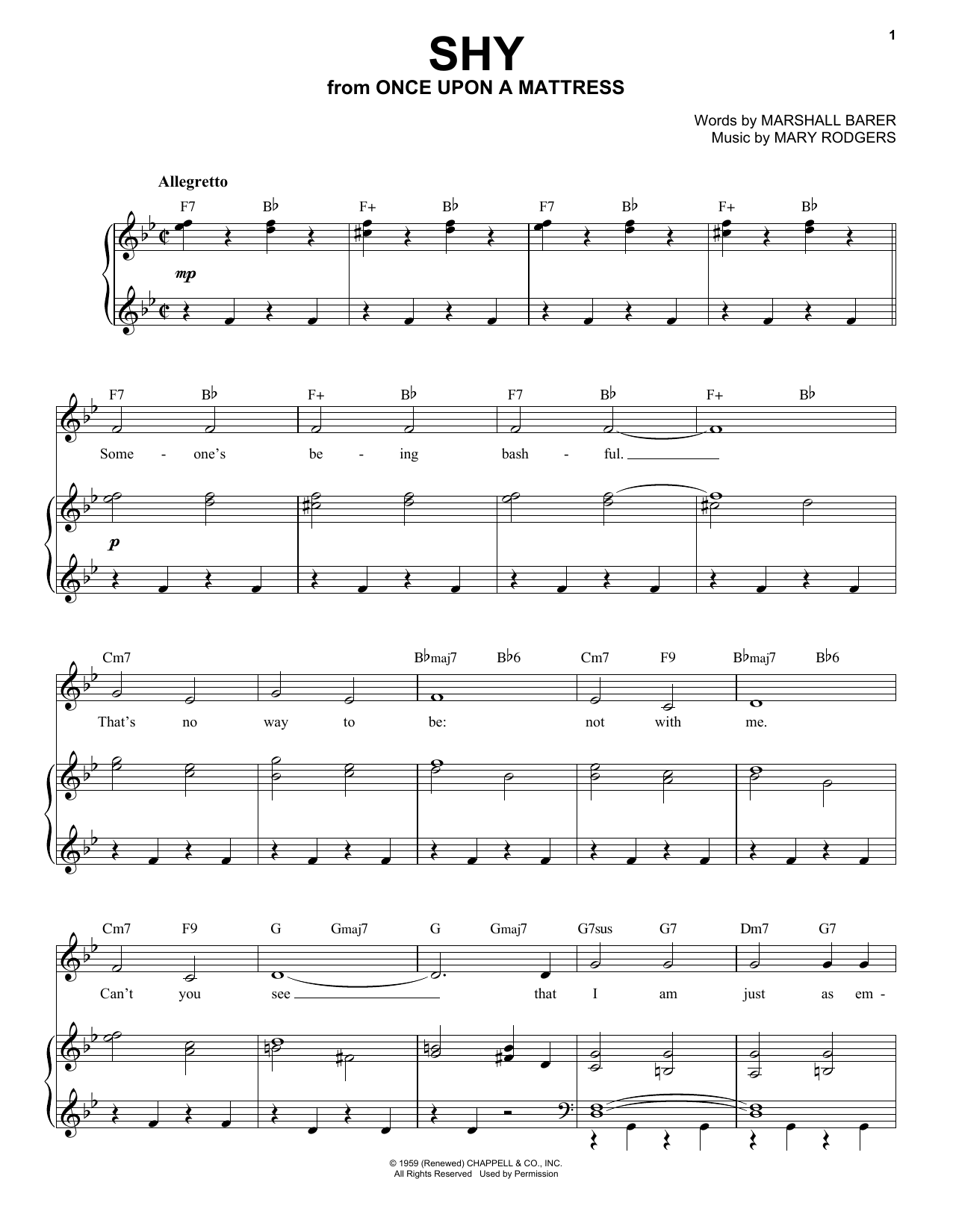 Mary Rodgers Shy sheet music notes and chords. Download Printable PDF.