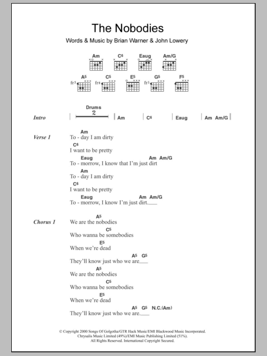 Marilyn Manson The Nobodies sheet music notes and chords. Download Printable PDF.