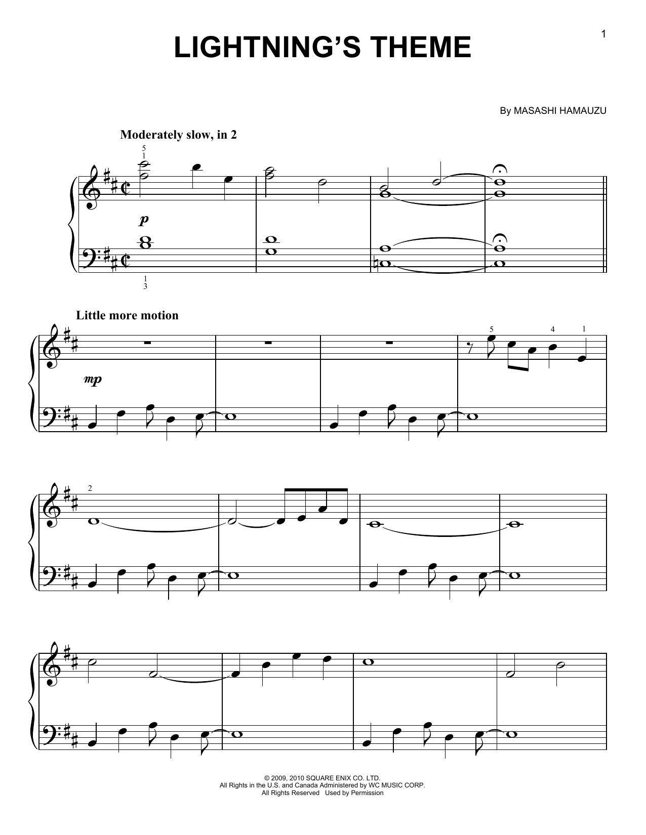 Masashi Hamauzu Lightning's Theme (from Final Fantasy XIII) sheet music notes and chords. Download Printable PDF.