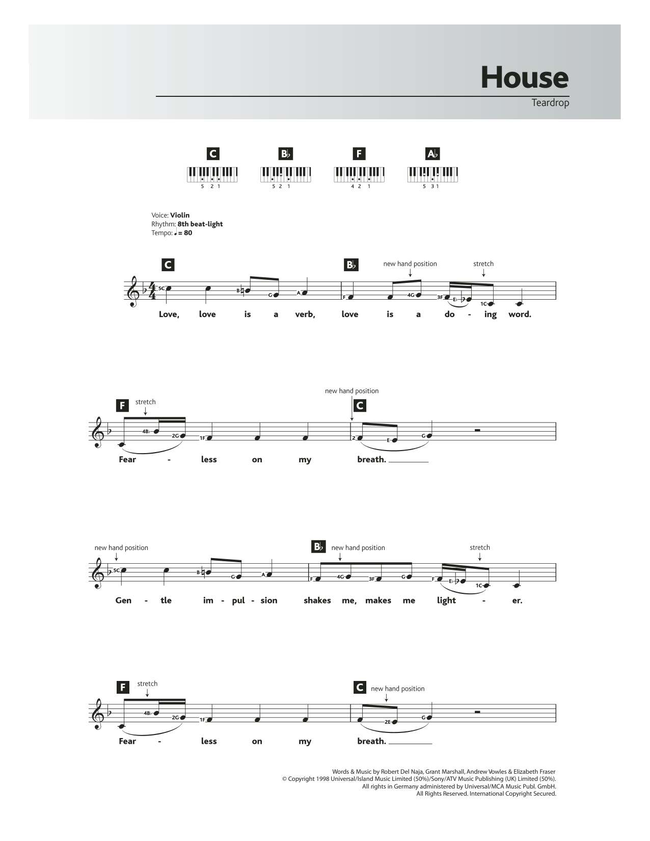 Massive Attack Teardrop (theme from House) sheet music notes and chords. Download Printable PDF.