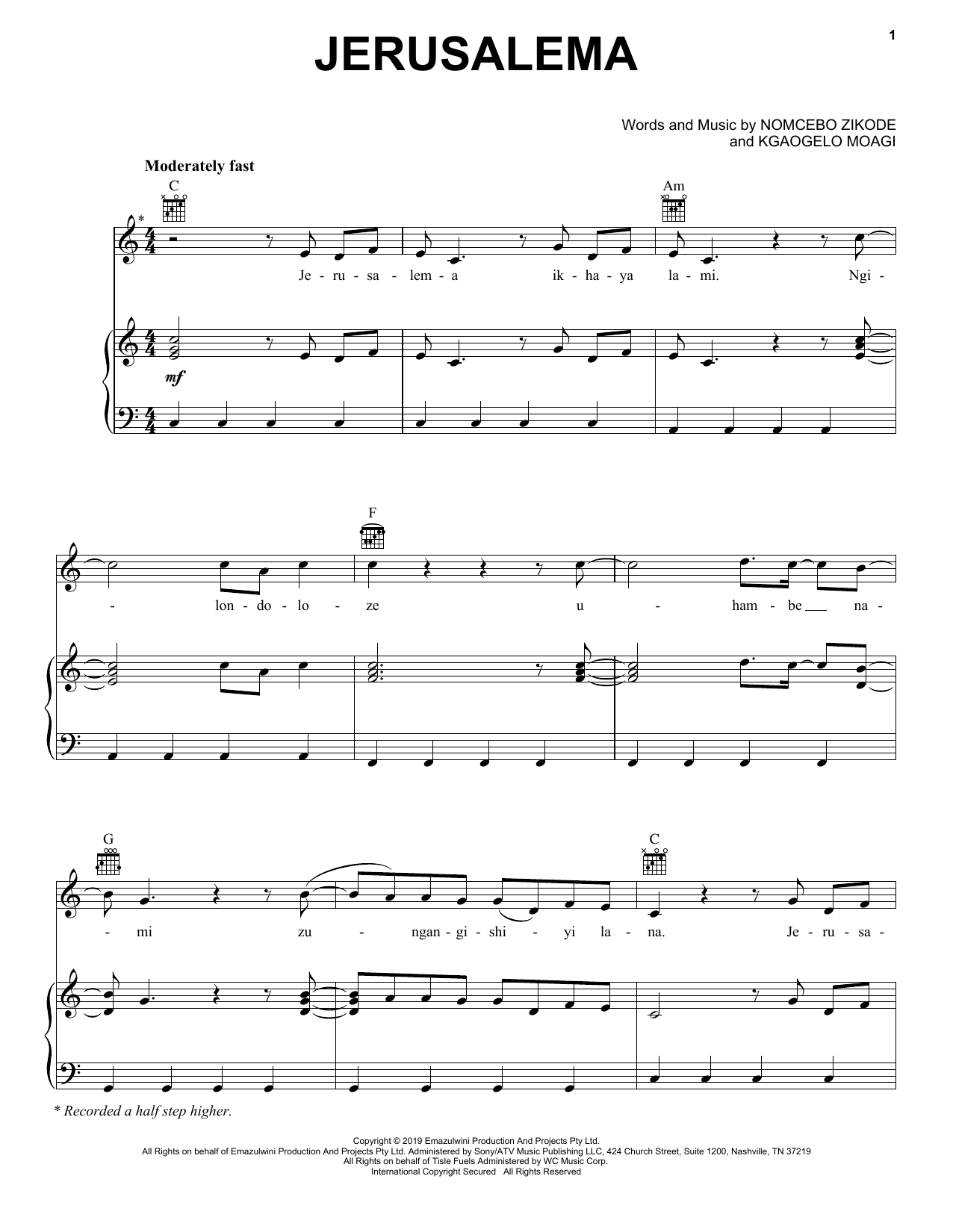 Master KG Jerusalema (feat. Nomcebo Zikode) sheet music notes and chords. Download Printable PDF.