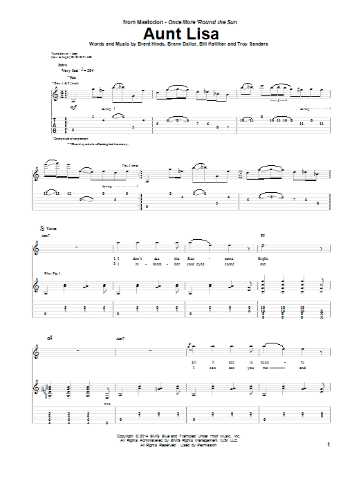 Learn to play Mastodon Aunt Lisa sheet music for Guitar Tab in minutes. Price: 7.8900$ Mastodon Aunt Lisa sheet music notes and chords arranged for Guitar Tab