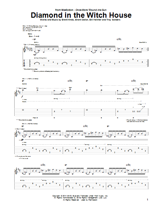 Learn to play Mastodon Diamond In The Witch House sheet music for Guitar Tab in minutes. Price: 7.8900$ Mastodon Diamond In The Witch House sheet music notes and chords arranged for Guitar Tab