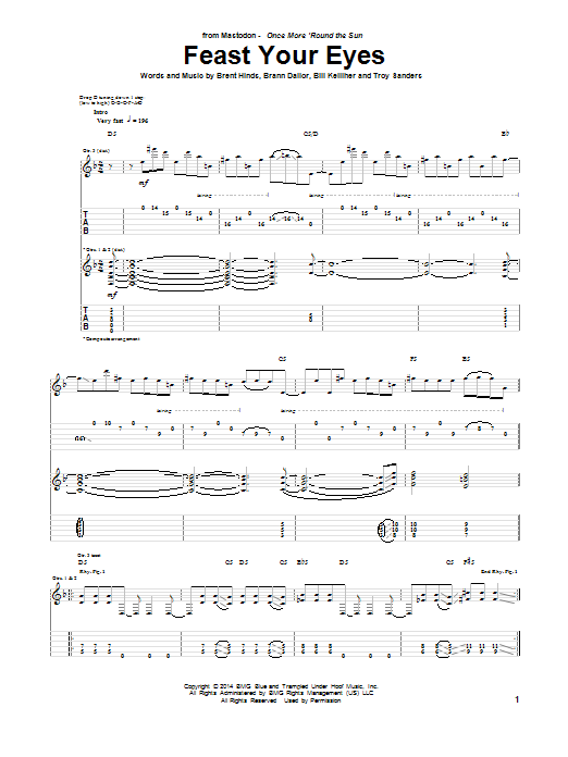 Learn to play Mastodon Feast Your Eyes sheet music for Guitar Tab in minutes. Price: 7.8900$ Mastodon Feast Your Eyes sheet music notes and chords arranged for Guitar Tab