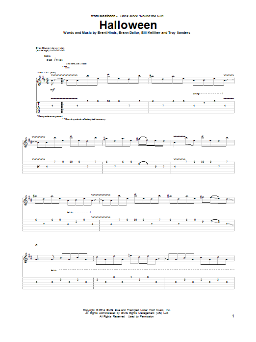 Learn to play Mastodon Halloween sheet music for Guitar Tab in minutes. Price: 7.8900$ Mastodon Halloween sheet music notes and chords arranged for Guitar Tab