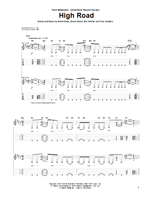 Learn to play Mastodon High Road sheet music for Guitar Tab in minutes. Price: 7.8900$ Mastodon High Road sheet music notes and chords arranged for Guitar Tab