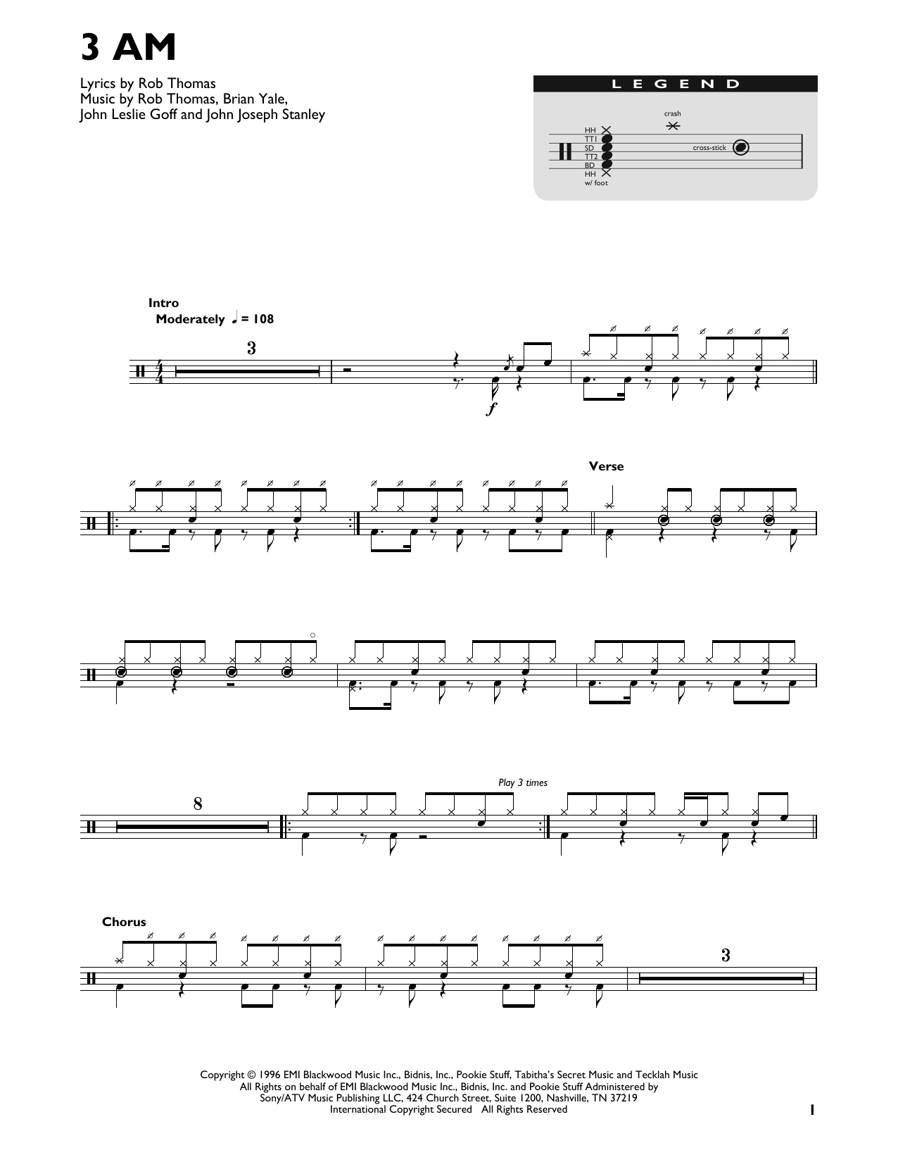 Matchbox Twenty 3 AM sheet music notes and chords. Download Printable PDF.