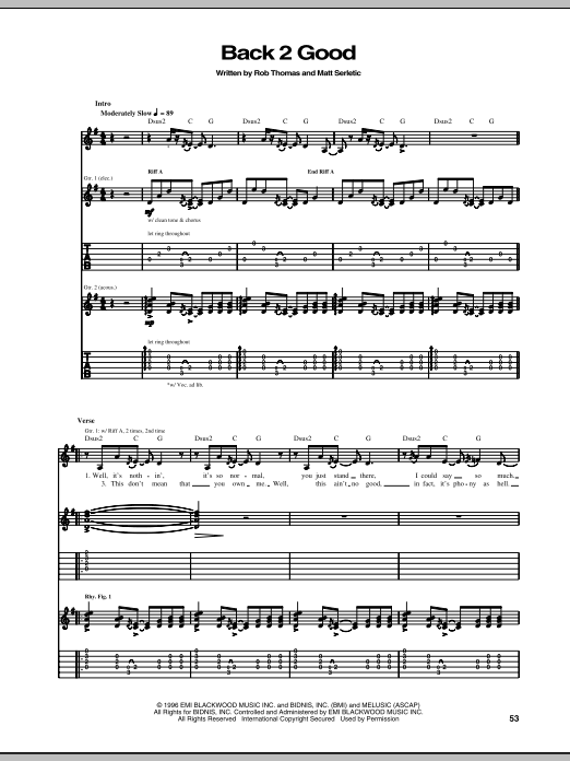 Learn to play Matchbox Twenty Back 2 Good sheet music for Guitar Tab in minutes. Price: 6.9900$ Matchbox Twenty Back 2 Good sheet music notes and chords arranged for Guitar Tab