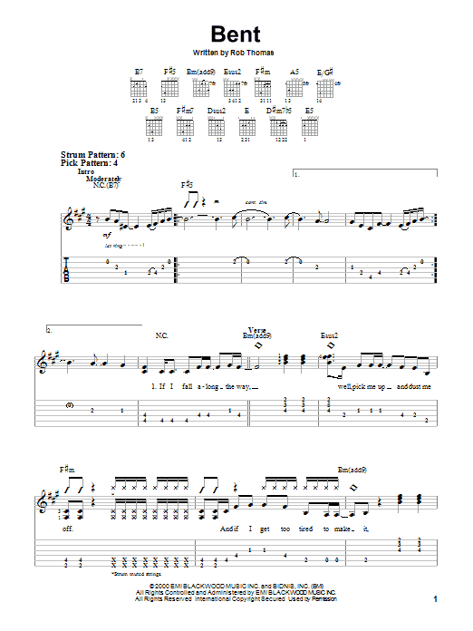 Matchbox Twenty Bent sheet music notes and chords. Download Printable PDF.