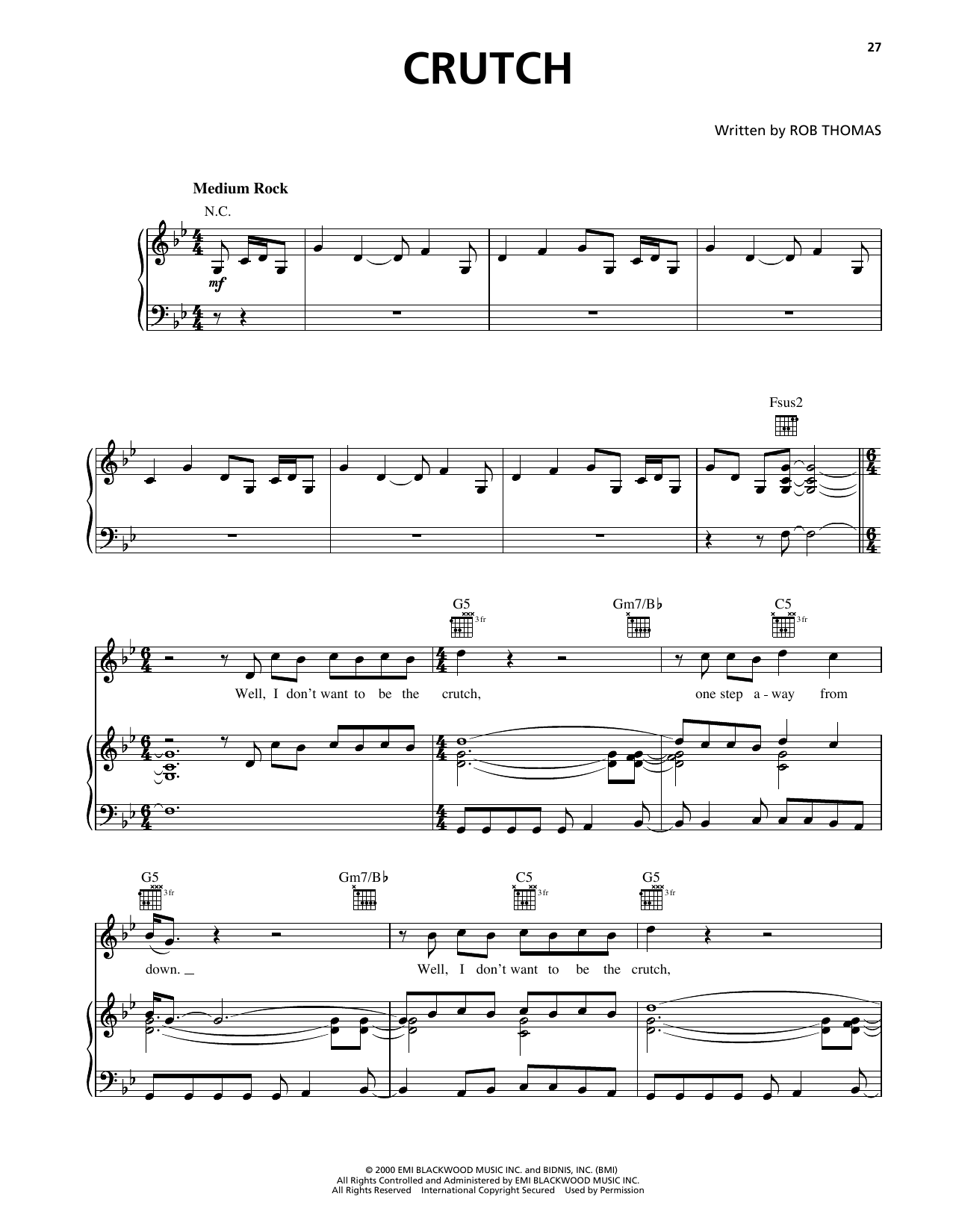Learn to play Matchbox Twenty Crutch sheet music for Piano, Vocal & Guitar Chords (Right-Hand Melody) in minutes. Price: 7.8900$ Matchbox Twenty Crutch sheet music notes and chords arranged for Piano, Vocal & Guitar Chords (Right-Hand Melody)