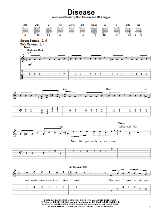 Matchbox Twenty Disease sheet music notes and chords. Download Printable PDF.