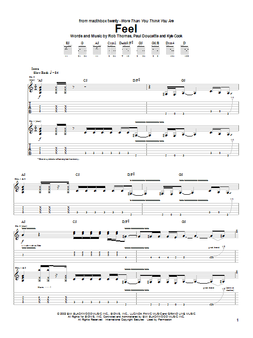 Matchbox Twenty Feel sheet music notes and chords arranged for Guitar Tab