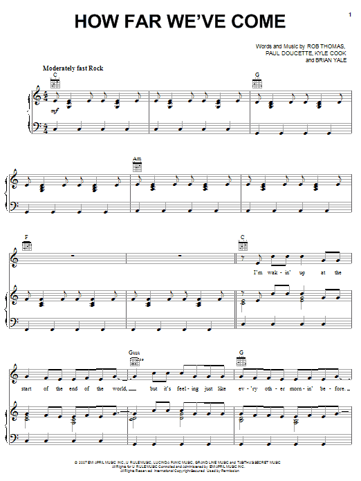 Matchbox Twenty How Far We've Come sheet music notes and chords. Download Printable PDF.