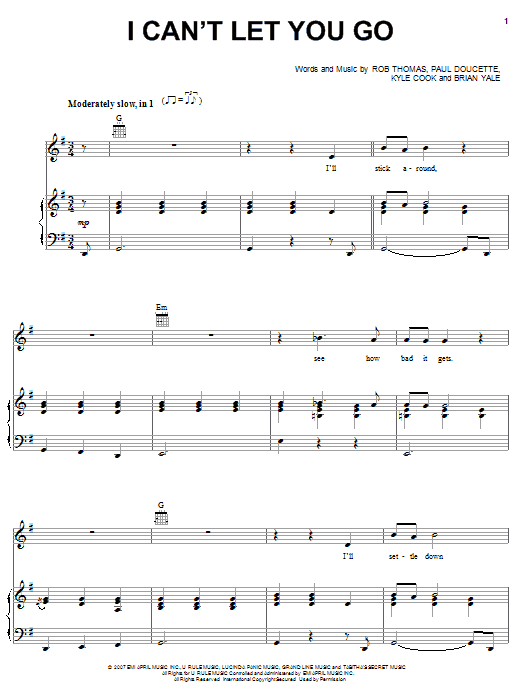 Learn to play Matchbox Twenty I Can't Let You Go sheet music for Piano, Vocal & Guitar Chords (Right-Hand Melody) in minutes. Price: 7.8900$ Matchbox Twenty I Can't Let You Go sheet music notes and chords arranged for Piano, Vocal & Guitar Chords (Right-Hand Melody)