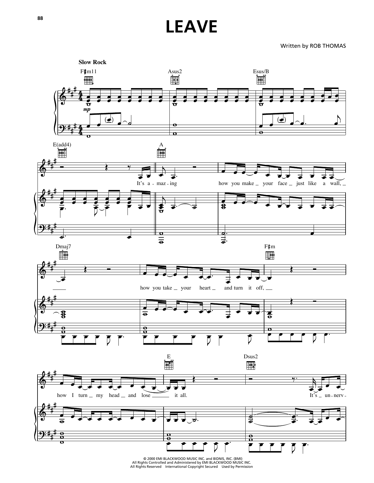 Matchbox Twenty Leave sheet music notes and chords arranged for Piano, Vocal & Guitar Chords (Right-Hand Melody)