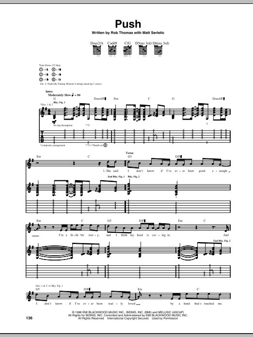 Matchbox Twenty Push sheet music notes and chords. Download Printable PDF.