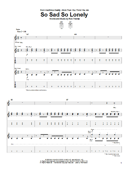 Matchbox Twenty So Sad So Lonely sheet music notes and chords arranged for Guitar Tab