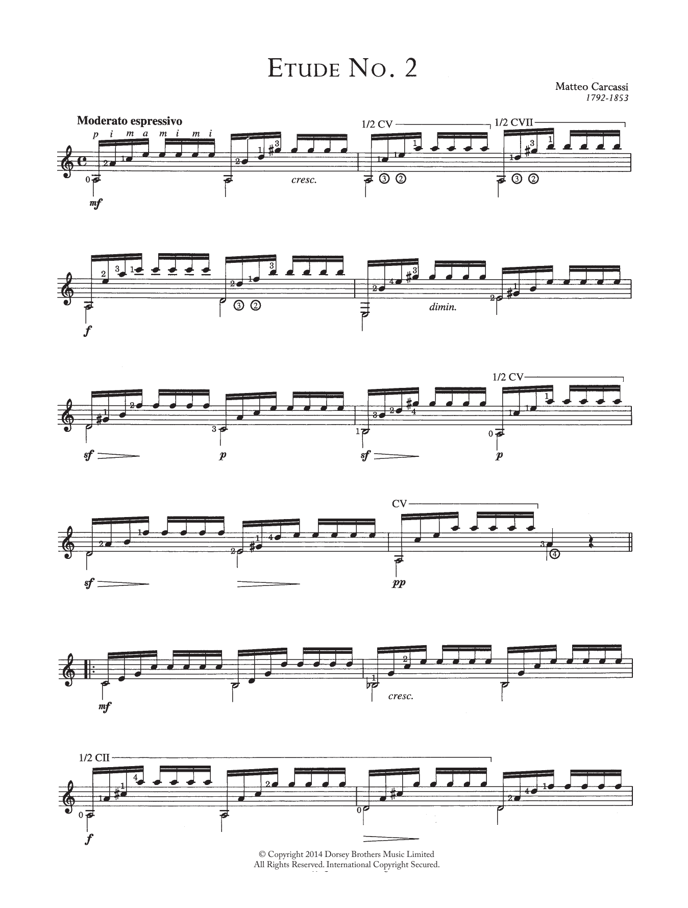 Matteo Carcassi Etude No. 2 sheet music notes and chords. Download Printable PDF.