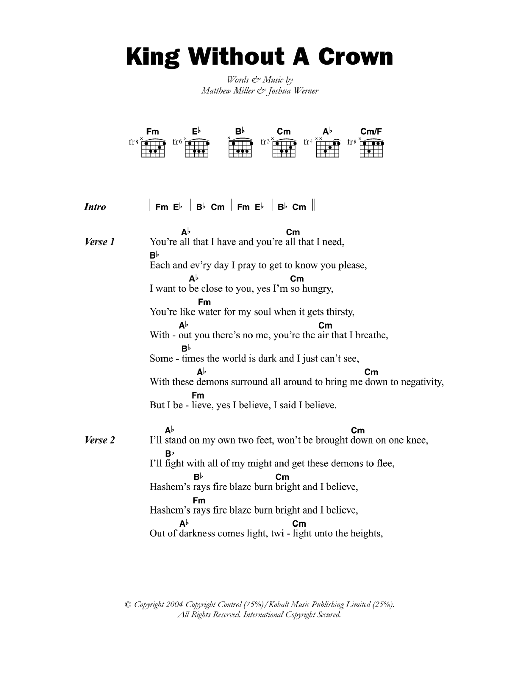 Matisyahu King Without A Crown sheet music notes and chords. Download Printable PDF.