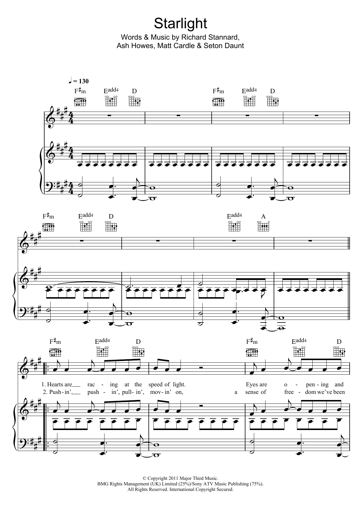 Matt Cardle Starlight sheet music notes and chords arranged for Piano, Vocal & Guitar Chords