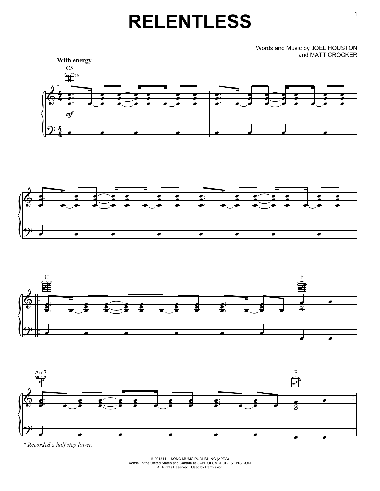 Learn to play Matt Crocker Relentless sheet music for Piano, Vocal & Guitar Chords (Right-Hand Melody) in minutes. Price: 7.8900$ Matt Crocker Relentless sheet music notes and chords arranged for Piano, Vocal & Guitar Chords (Right-Hand Melody)