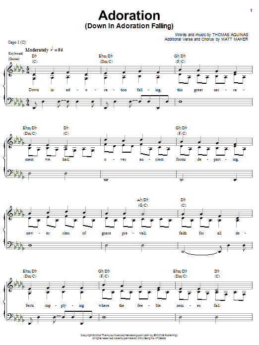 Learn to play Matt Maher Adoration sheet music for Piano, Vocal & Guitar Chords (Right-Hand Melody) in minutes. Price: 7.8900$ Matt Maher Adoration sheet music notes and chords arranged for Piano, Vocal & Guitar Chords (Right-Hand Melody)