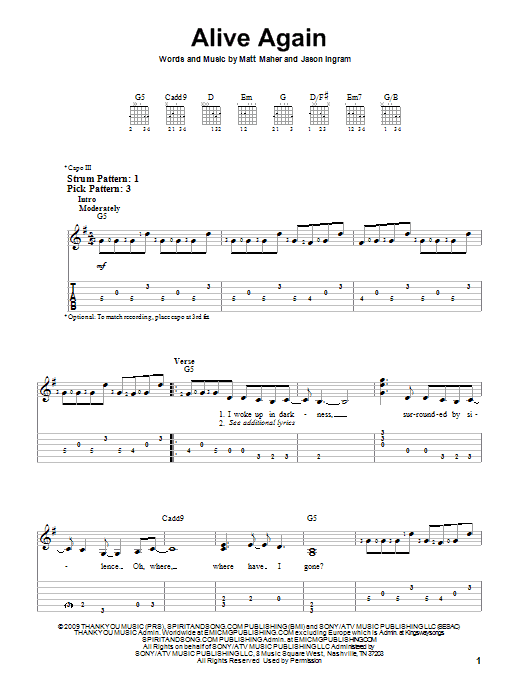 Matt Maher Alive Again sheet music notes and chords. Download Printable PDF.