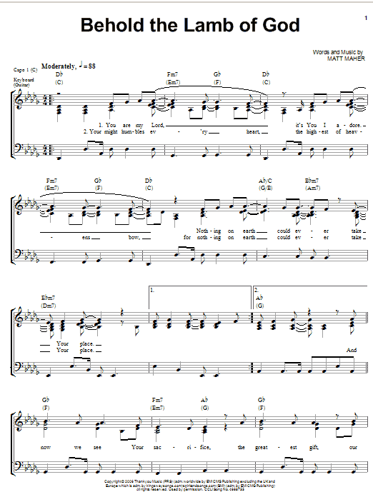 Learn to play Matt Maher Behold The Lamb Of God sheet music for Piano, Vocal & Guitar Chords (Right-Hand Melody) in minutes. Price: 7.8900$ Matt Maher Behold The Lamb Of God sheet music notes and chords arranged for Piano, Vocal & Guitar Chords (Right-Hand Melody)