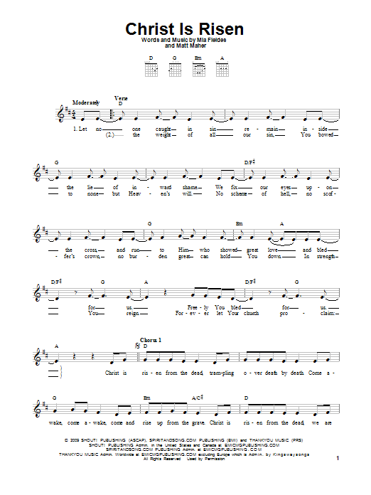 Mia Fieldes Christ Is Risen sheet music notes and chords. Download Printable PDF.