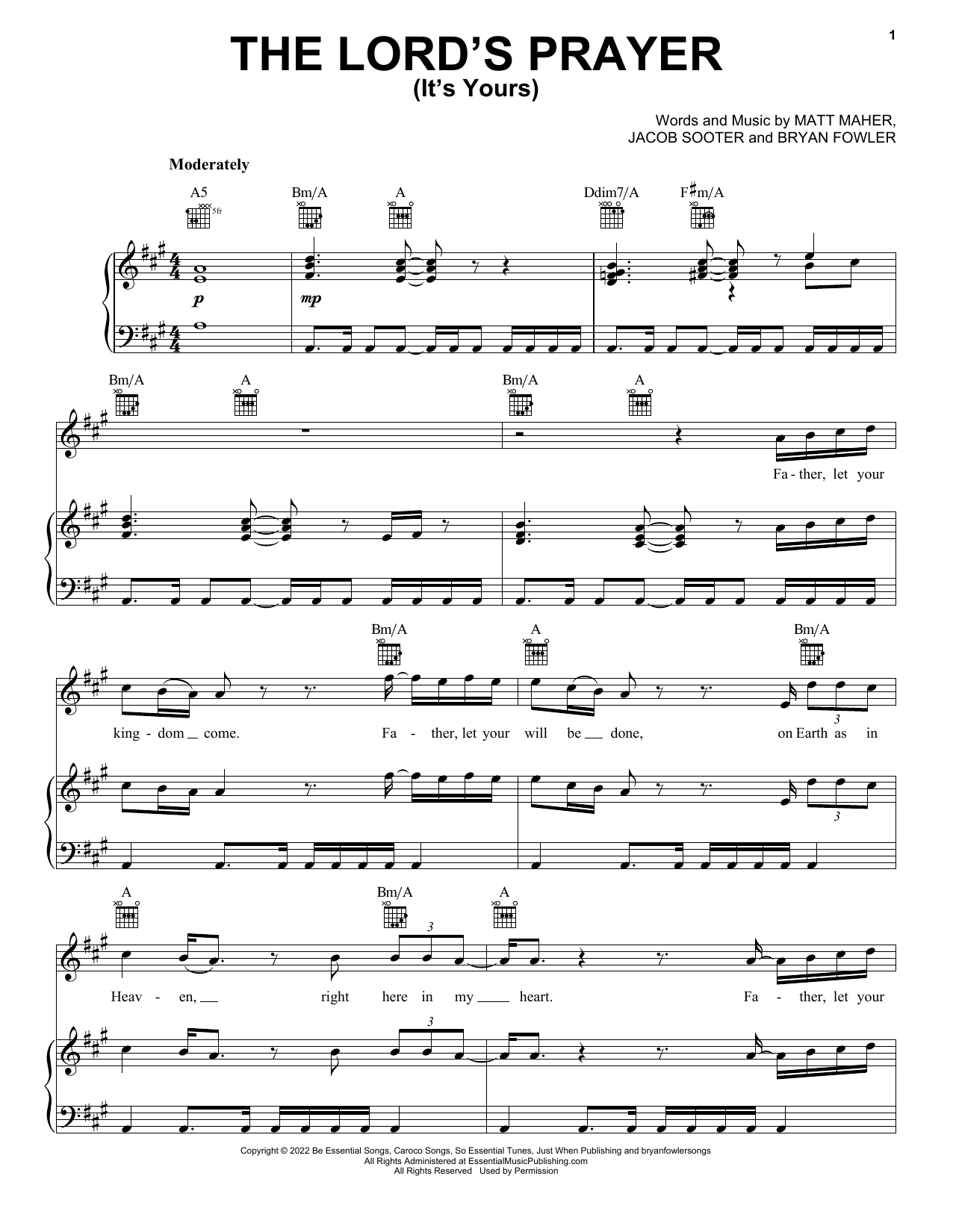 Matt Maher The Lord's Prayer (It's Yours) sheet music notes and chords. Download Printable PDF.