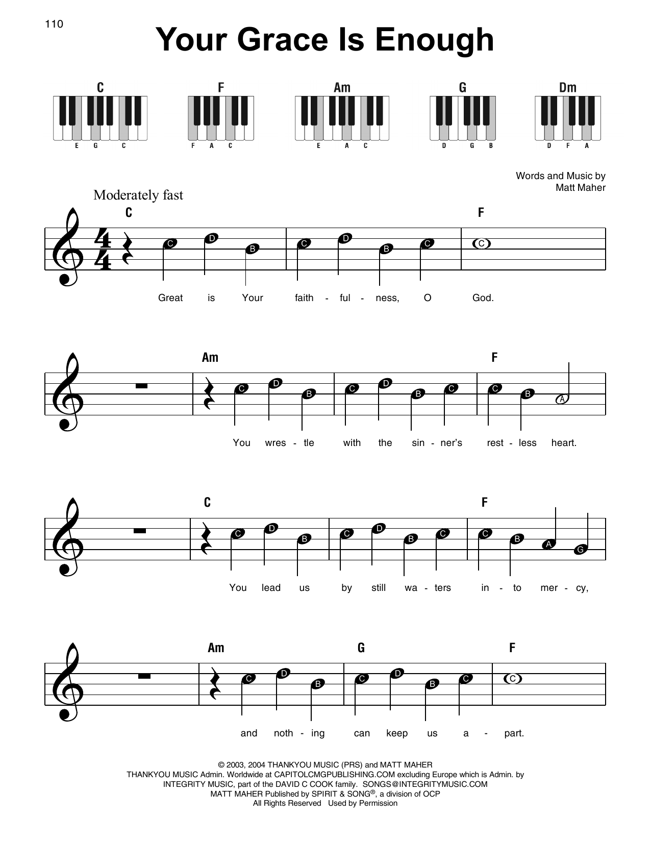 Matt Maher Your Grace Is Enough sheet music notes and chords. Download Printable PDF.