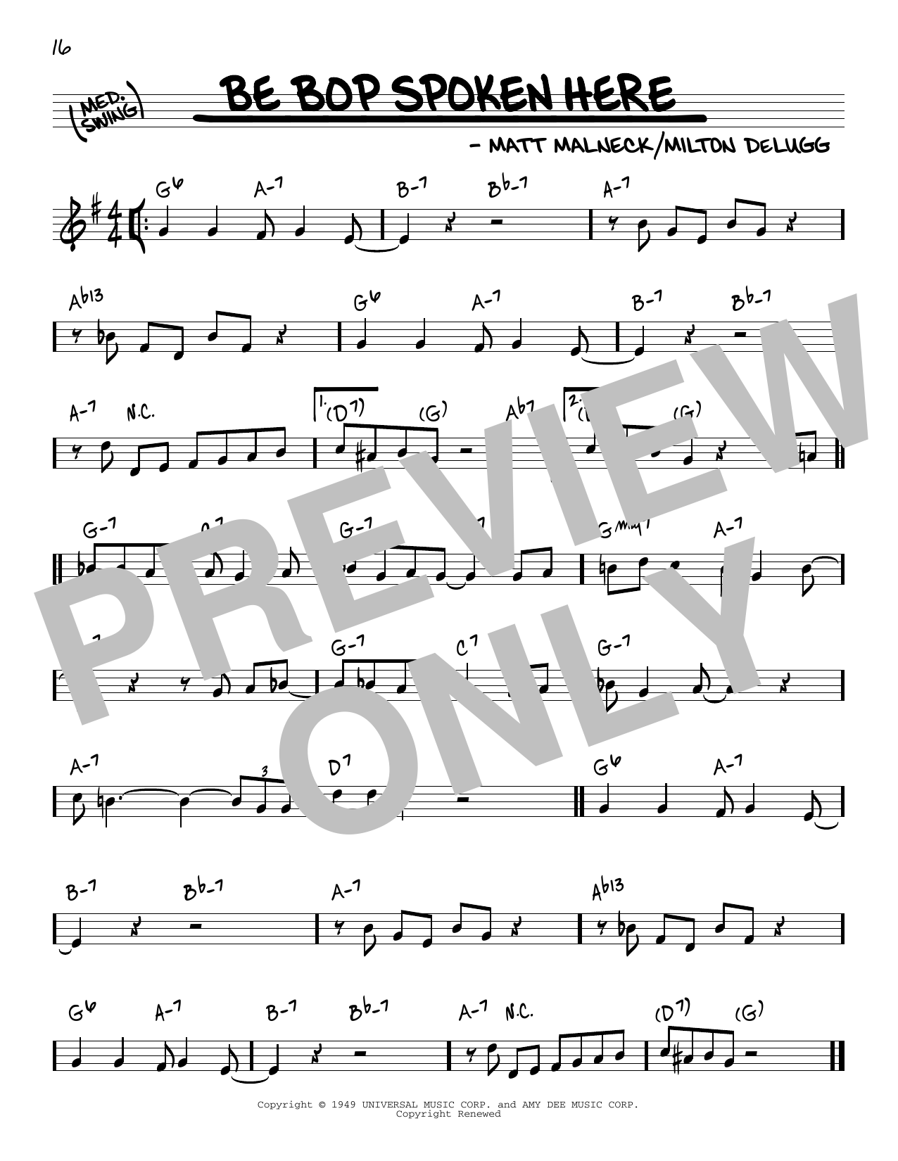 Matt Malneck Be Bop Spoken Here sheet music notes and chords arranged for Real Book – Melody & Chords