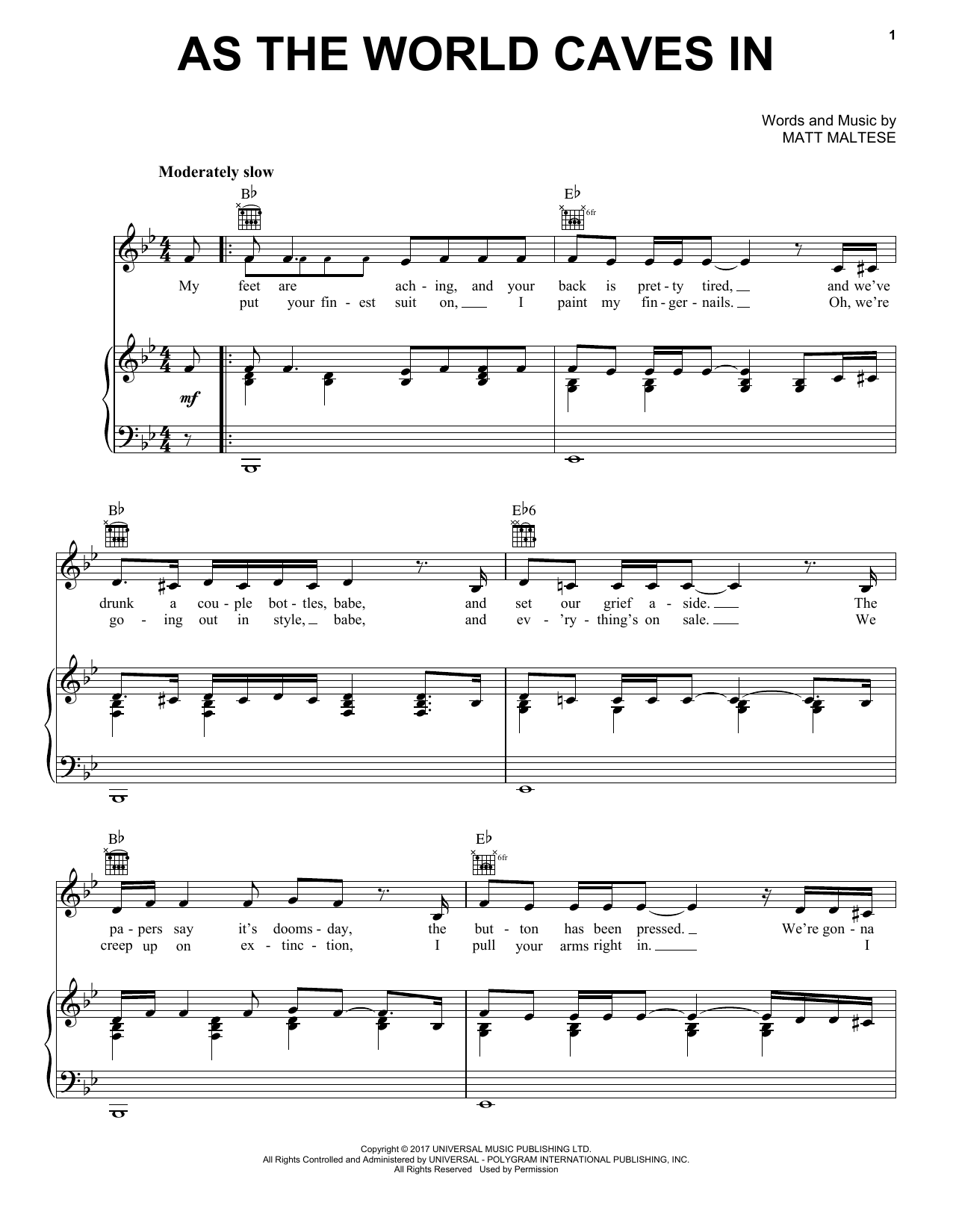 Matt Maltese As The World Caves In sheet music notes and chords. Download Printable PDF.