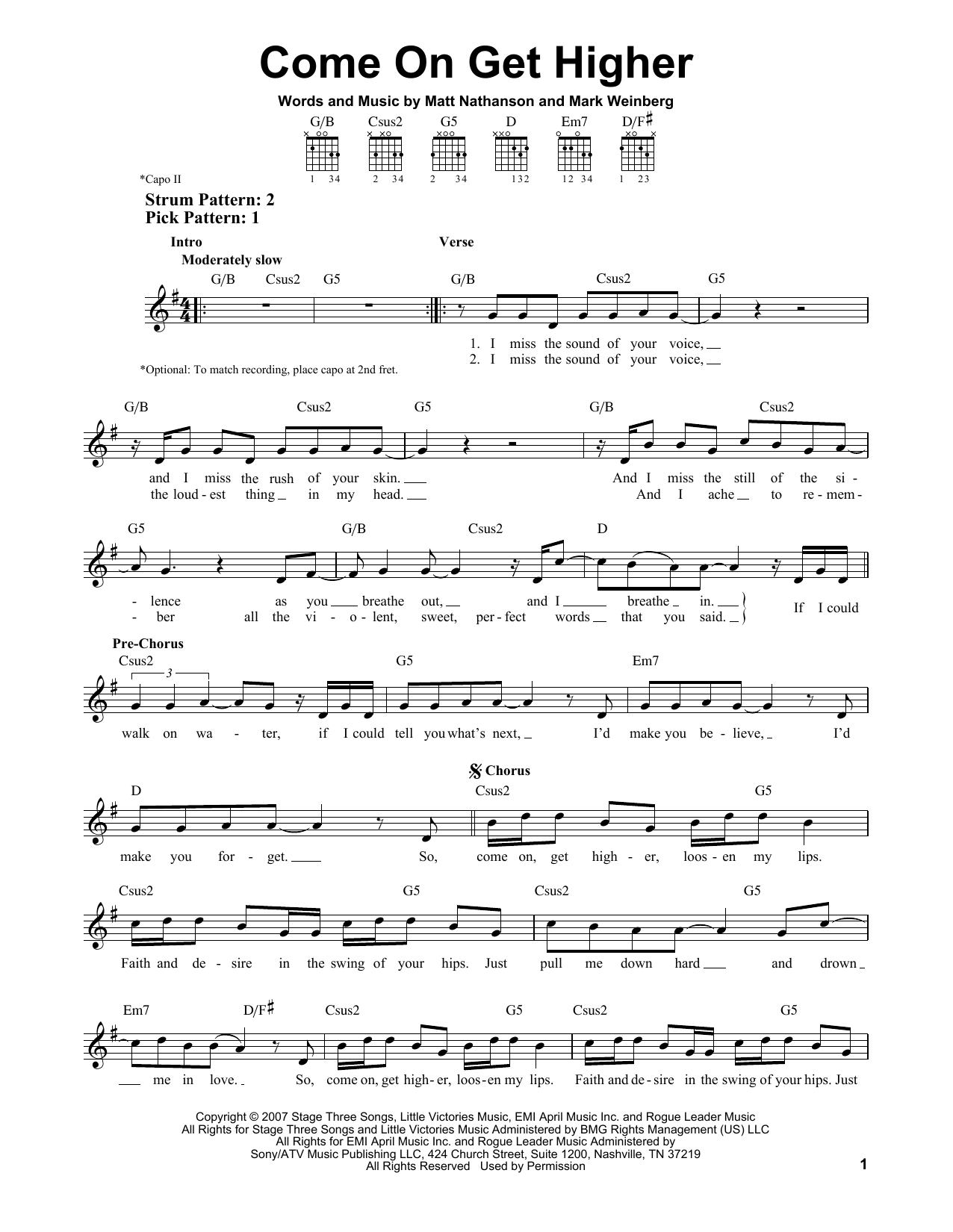 Matt Nathanson Come On Get Higher sheet music notes and chords. Download Printable PDF.