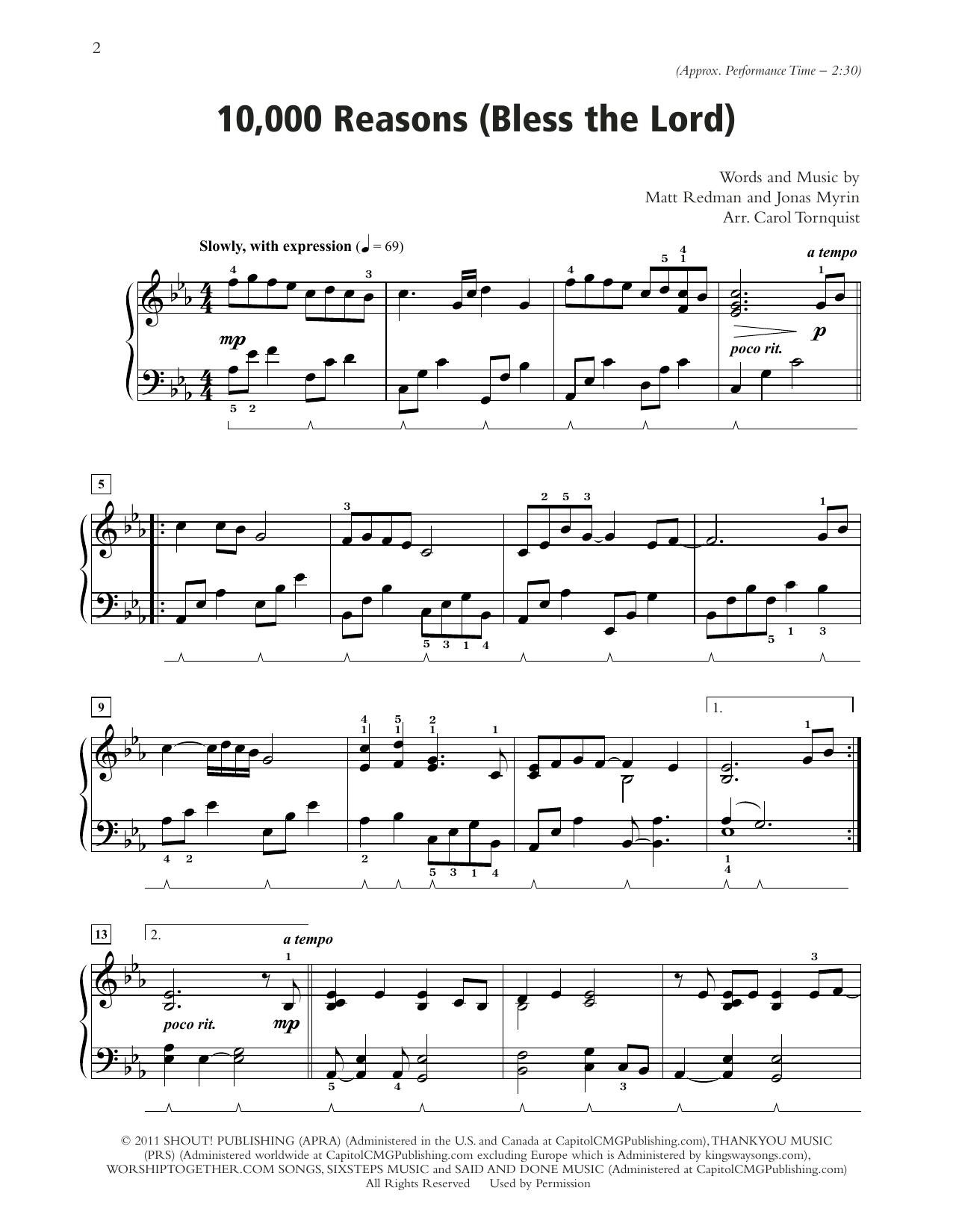 Matt Redman 10,000 Reasons (Bless The Lord) sheet music notes and chords. Download Printable PDF.