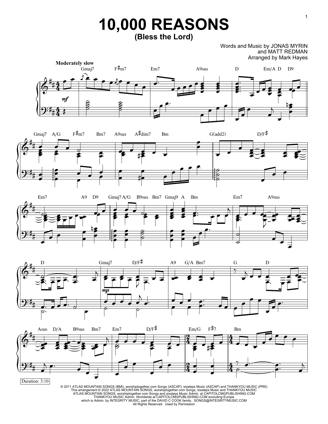 Matt Redman 10,000 Reasons (Bless The Lord) (arr. Mark Hayes) sheet music notes and chords. Download Printable PDF.