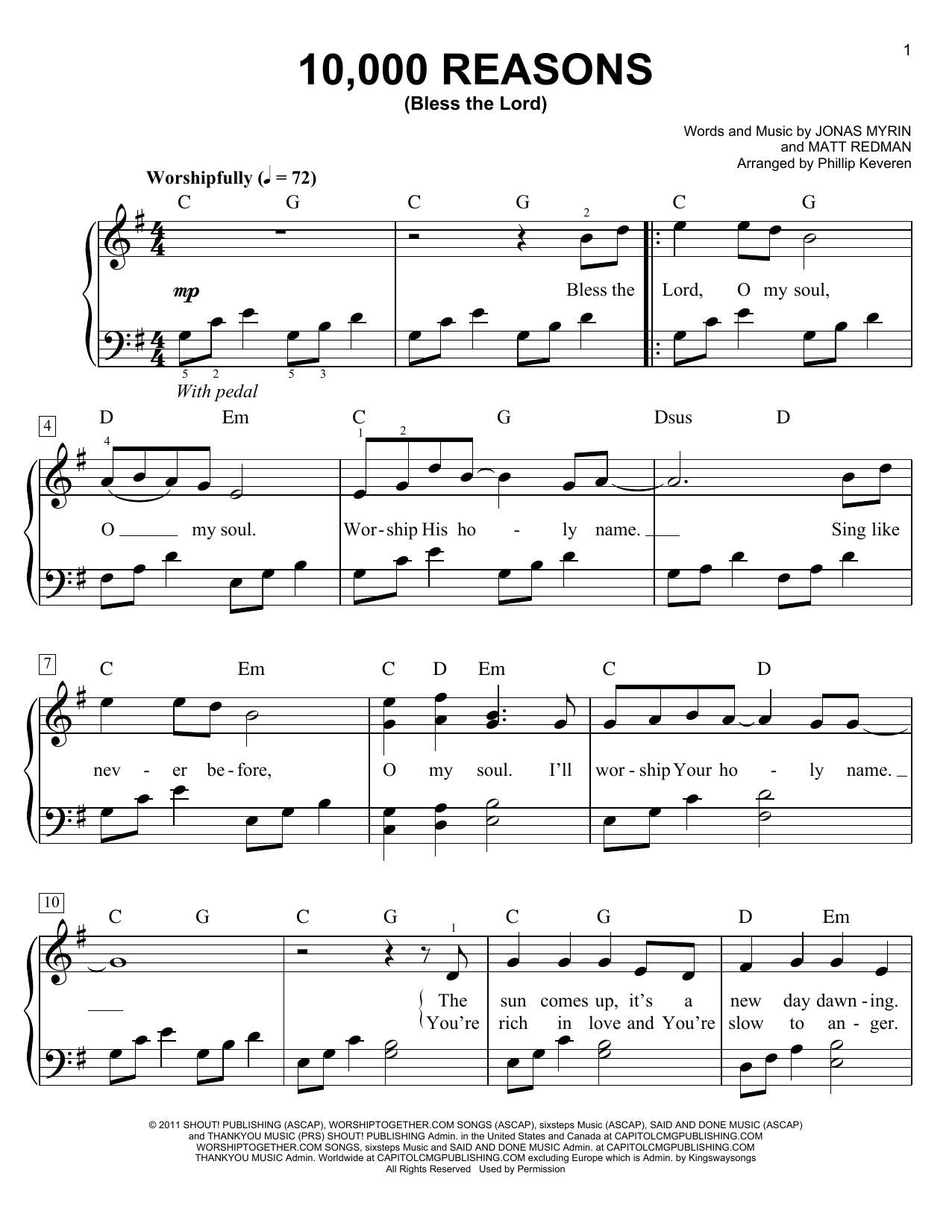 Matt Redman 10,000 Reasons (Bless The Lord) (arr. Phillip Keveren) sheet music notes and chords. Download Printable PDF.