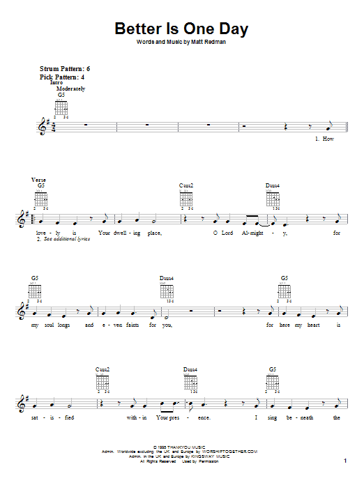 Matt Redman Better Is One Day sheet music notes and chords. Download Printable PDF.