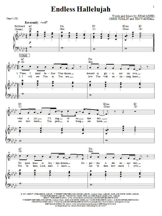 Matt Redman Endless Hallelujah sheet music notes and chords. Download Printable PDF.