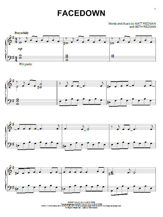 Matt Redman Facedown sheet music notes and chords arranged for Piano, Vocal & Guitar Chords (Right-Hand Melody)