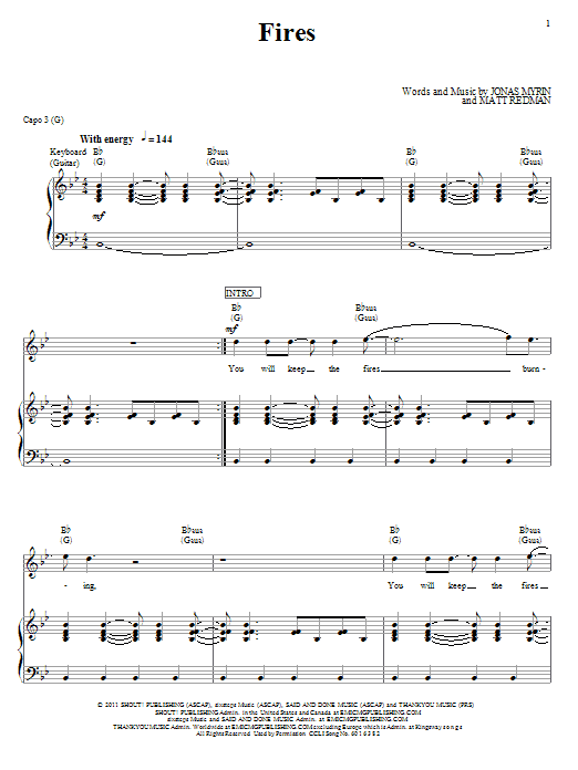 Matt Redman Fires sheet music notes and chords arranged for Piano, Vocal & Guitar Chords (Right-Hand Melody)