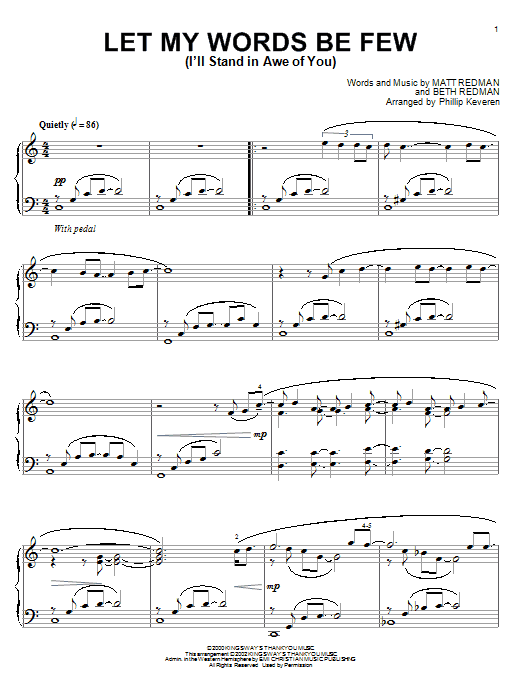 Matt Redman Let My Words Be Few (I'll Stand In Awe Of You) sheet music notes and chords arranged for Piano Solo