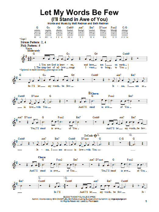 Matt Redman Let My Words Be Few (I'll Stand In Awe Of You) sheet music notes and chords. Download Printable PDF.