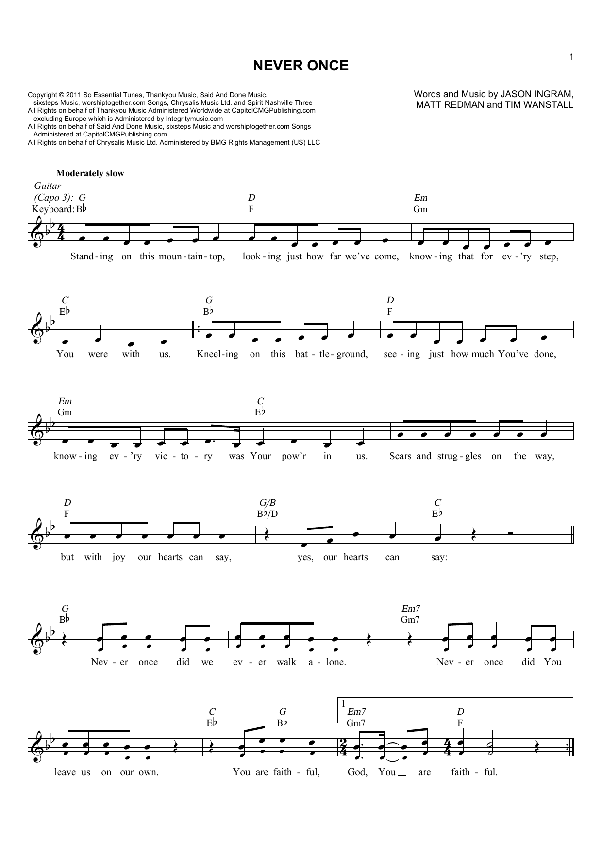 Matt Redman Never Once sheet music notes and chords. Download Printable PDF.