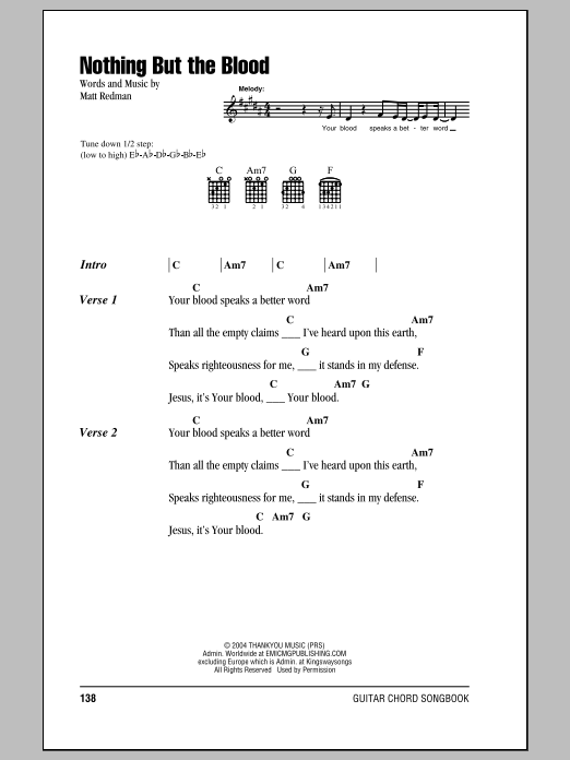 Matt Redman Nothing But The Blood sheet music notes and chords. Download Printable PDF.