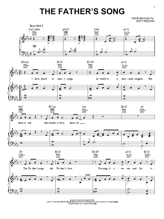 Matt Redman The Father's Song sheet music notes and chords. Download Printable PDF.