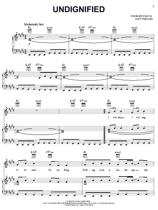 Matt Redman Undignified sheet music notes and chords arranged for Piano, Vocal & Guitar Chords (Right-Hand Melody)