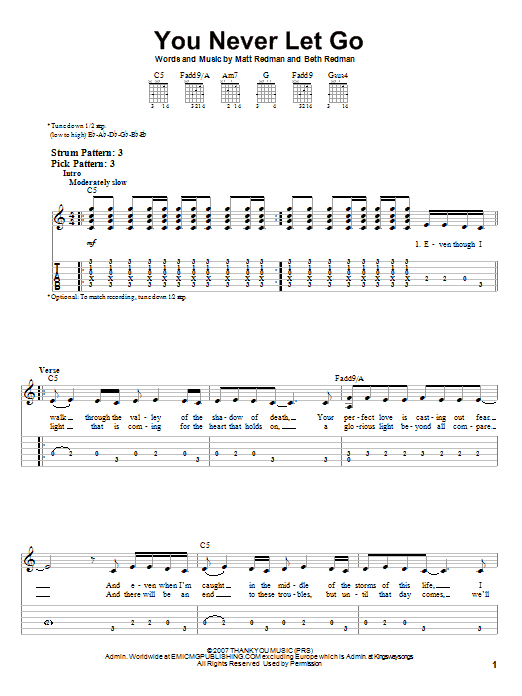 Matt Redman You Never Let Go sheet music notes and chords. Download Printable PDF.