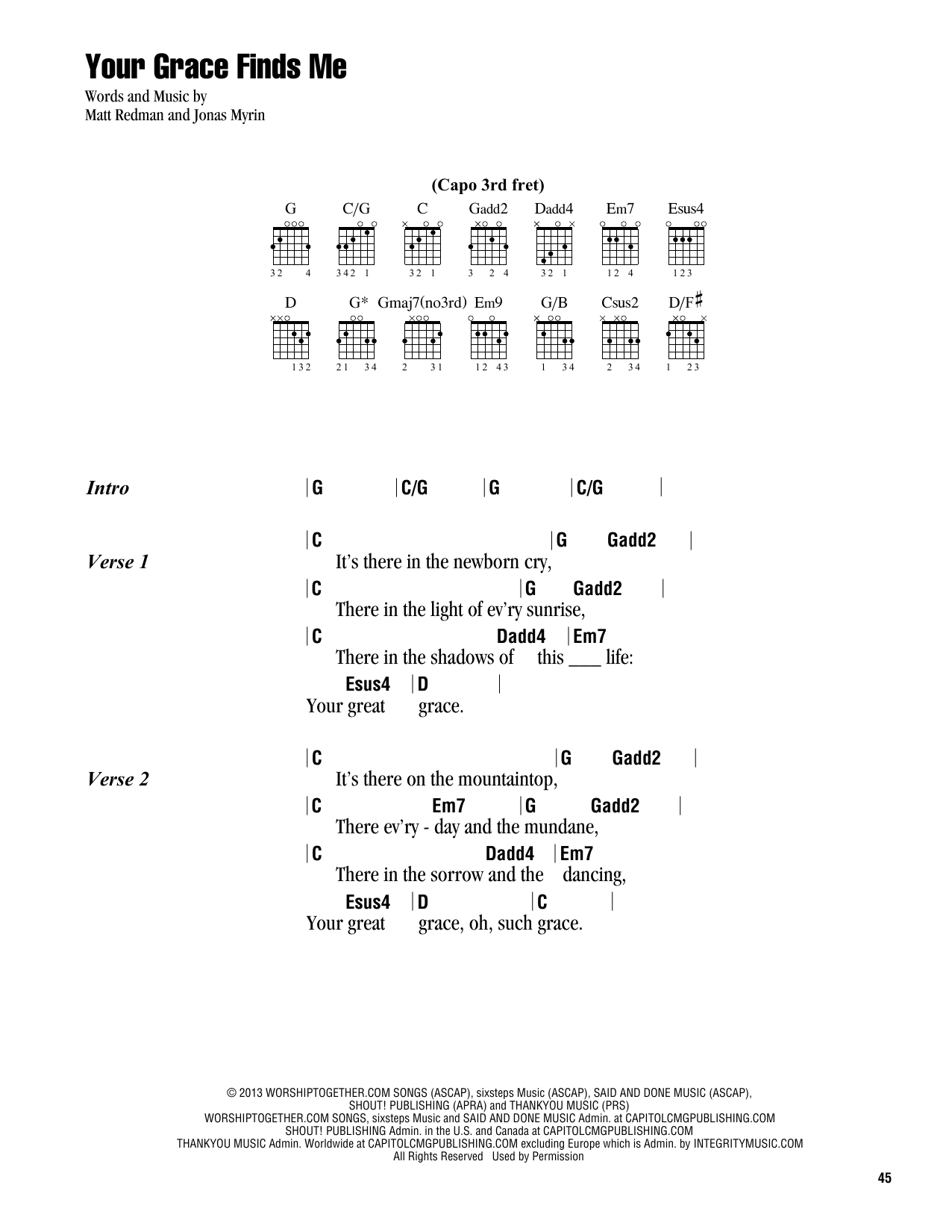 Matt Redman Your Grace Finds Me sheet music notes and chords. Download Printable PDF.